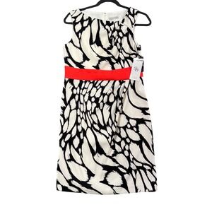 Sandra Darren Abstract Sheath Dress Red Waist Office Siren Chic Modern Statement